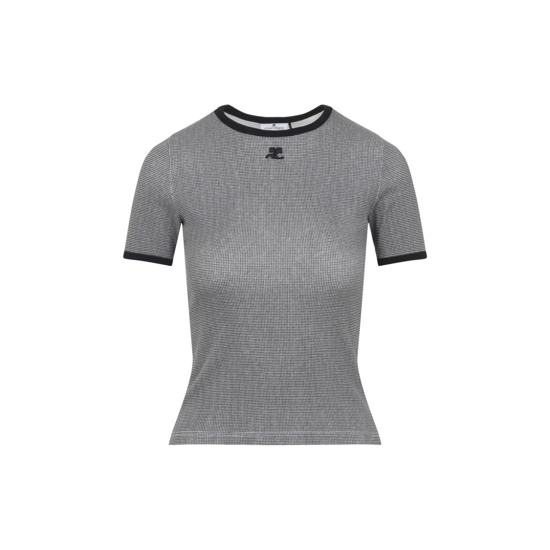 Courrèges Fitted Micro-Check T-Shirt With Ribbed Trims