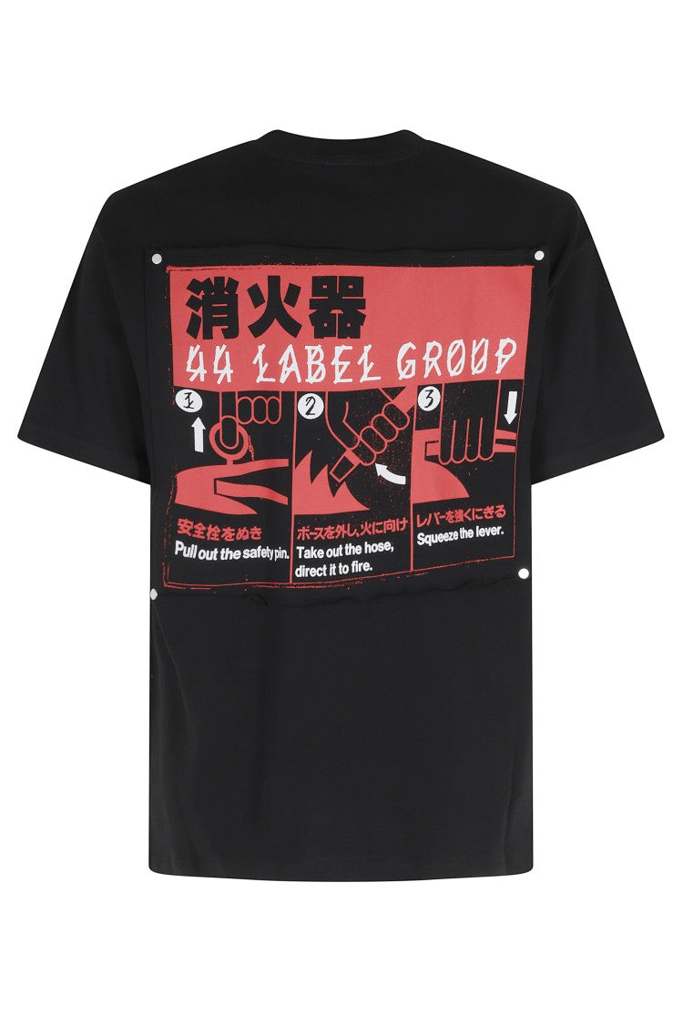 44 Label Group Black Red Front-Back Printed Cotton T-Shirt