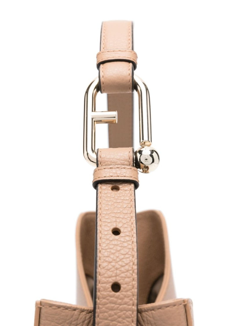 Furla Light Brown Textured Leather Shoulder Bag