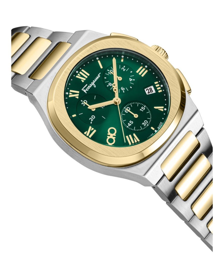 Ferragamo Elliptical Chronograph Watch With Two-Tone Case