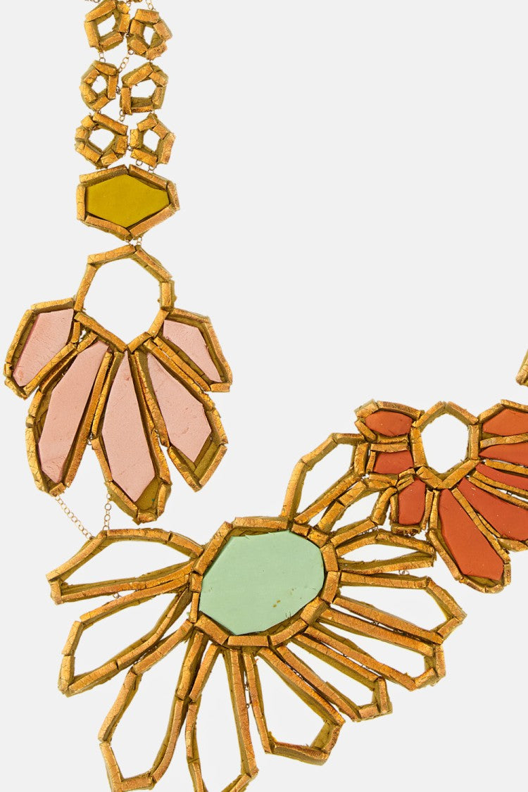 Gfw Handmade Multicolor Floral Design Necklace With Geometric Motifs