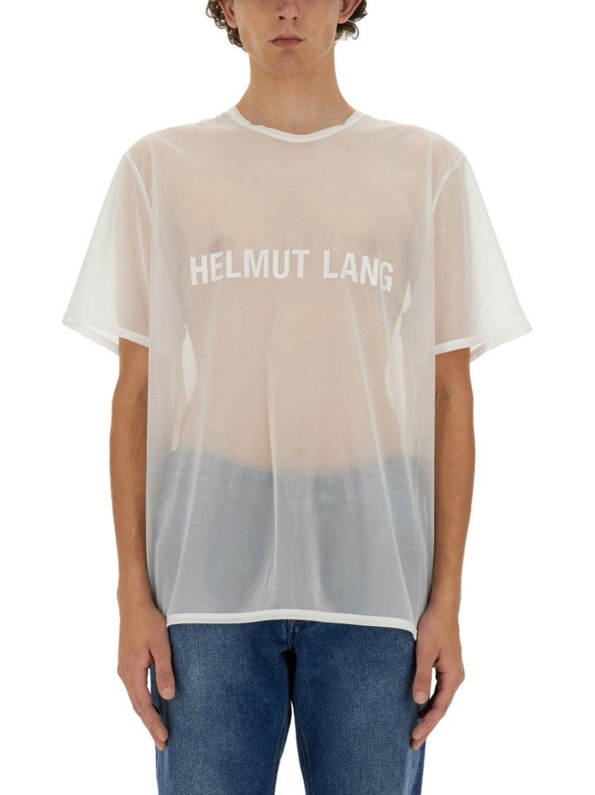 Helmut Lang Sheer White T-Shirt With Bold Logo