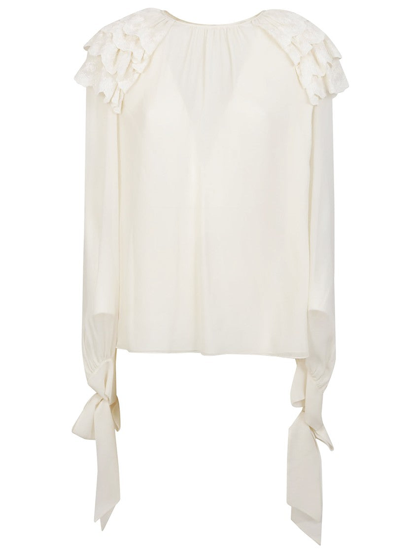 Chloé Ivory Georgette Blouse With Floral Embroidery