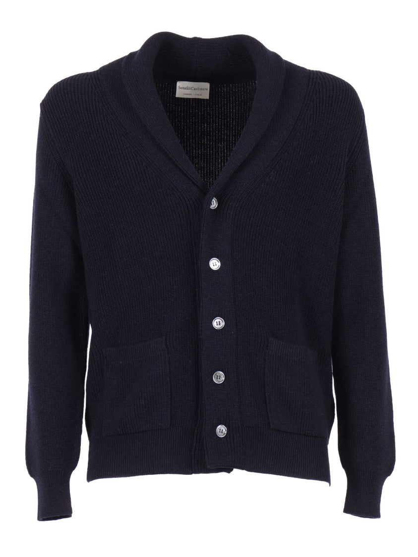 Sette Fili Cashmere Shawl Collar Cardigan With Textured Pearl Stitch And Front Pockets