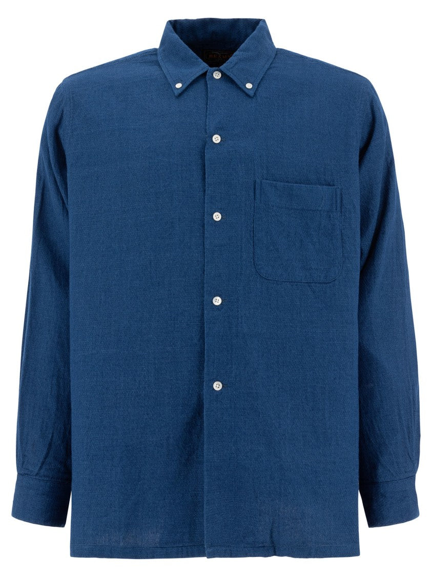 Beams Plus Button-Down Oversized Shirt In Textured Double Gauze Cotton