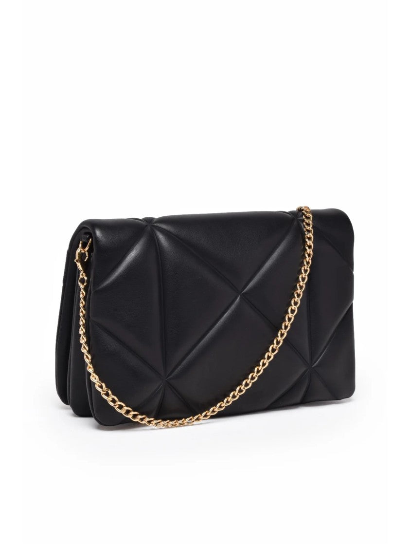 Love Moschino Black Geometric Quilted Polyurethane Shoulder Bag
