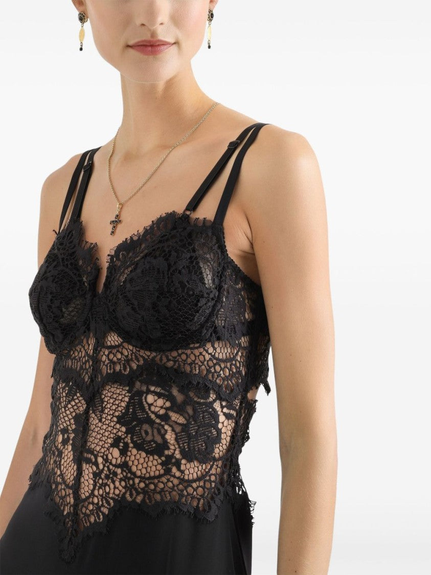 Dolce & Gabbana Black Lace Dress With Sweetheart Neckline