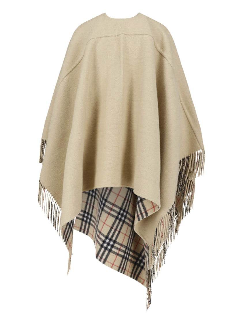 Burberry Beige Check Wool Cape
