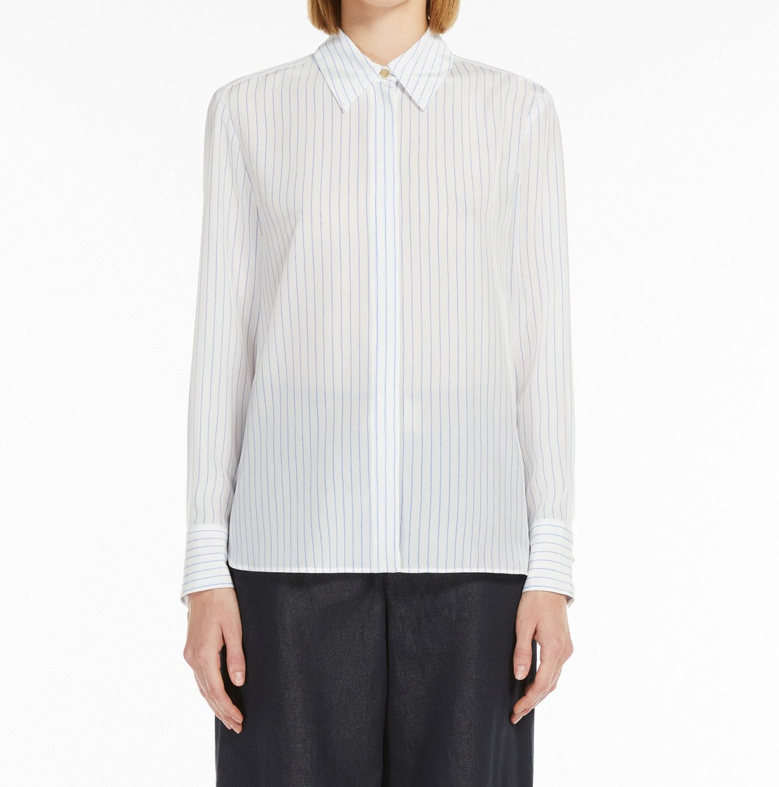 Max Mara Long-Sleeve Pinstripe Shirt With Crisp Collar