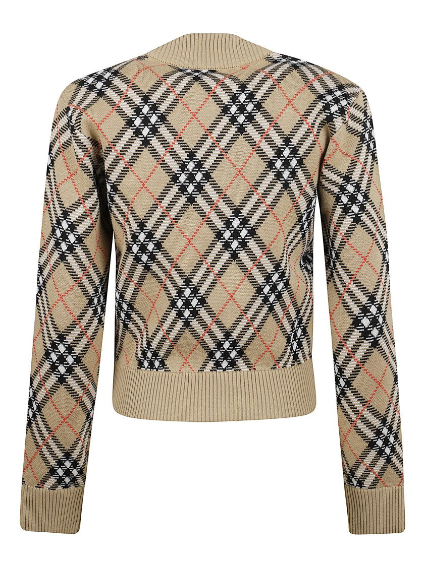 Burberry Cropped Wool Blend Cardigan With Burberry Check Embroidery