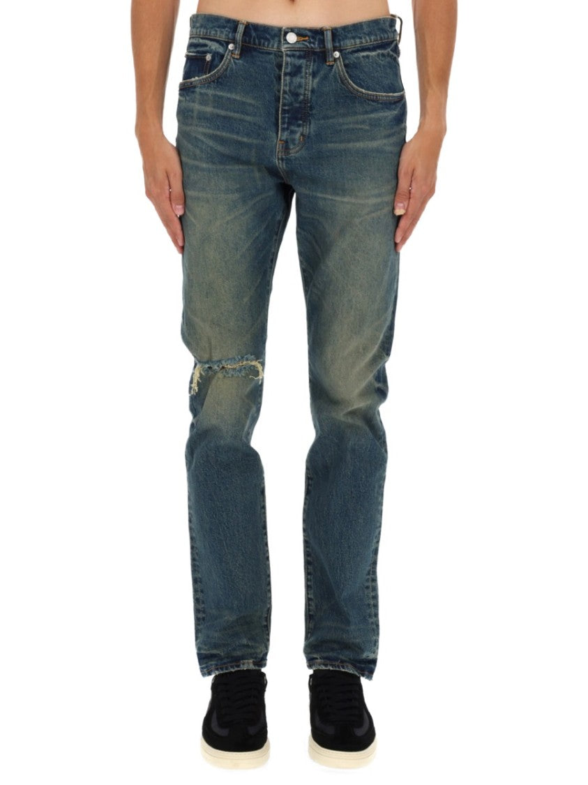 Purple Brand Slim Fit Denim Jeans With Distressed Patch