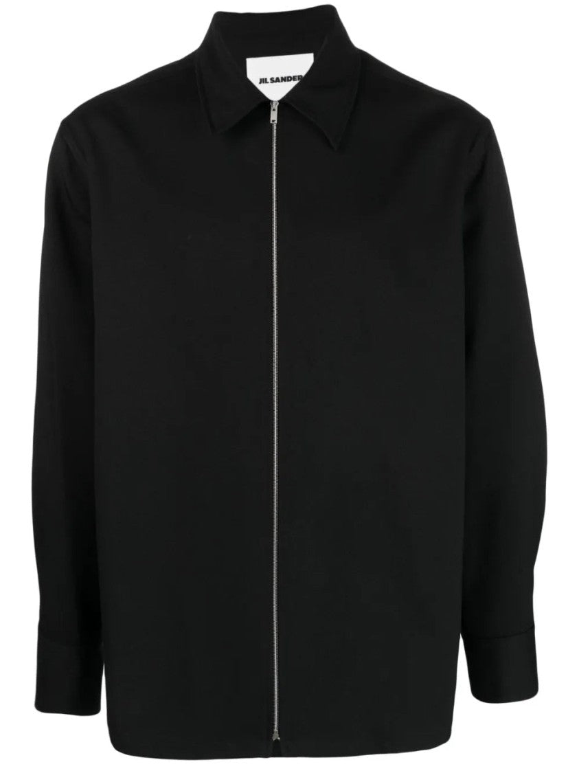 Jil Sander Black Sleek Zipped Polyester Long-Sleeve Shirt