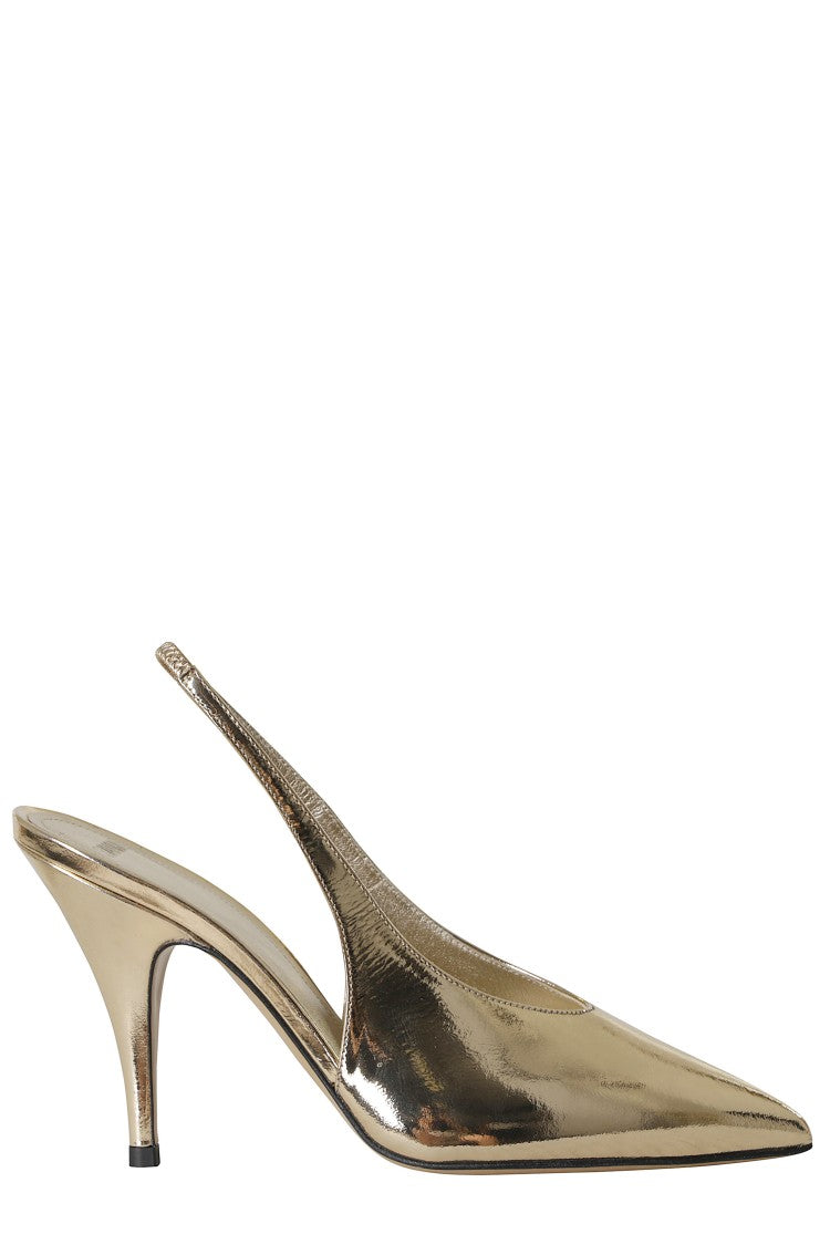 3Juin Pointed-Toe Slingback Heels With Metallic Finish
