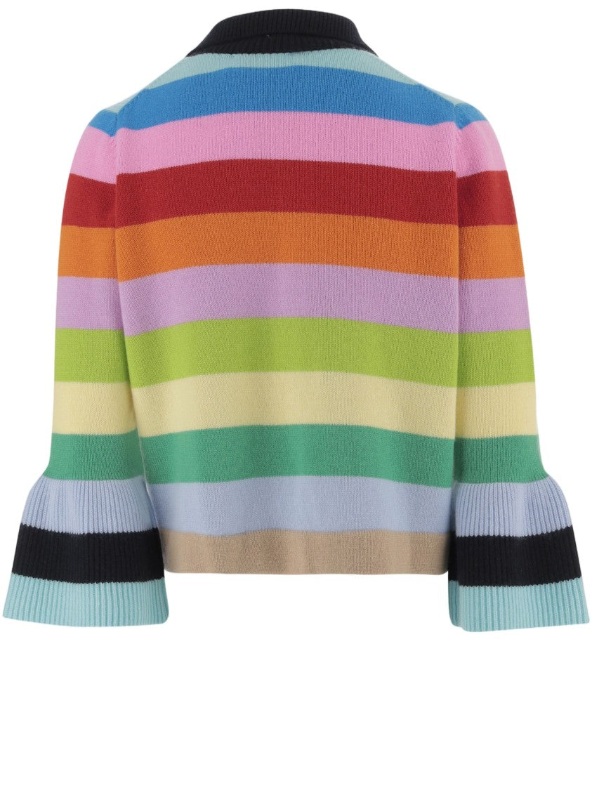Allude Multicolor Horizontal Striped Cashmere Cardigan