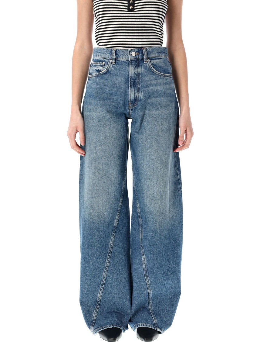 Anine Bing Wide Leg Denim Pant With Vintage Finish