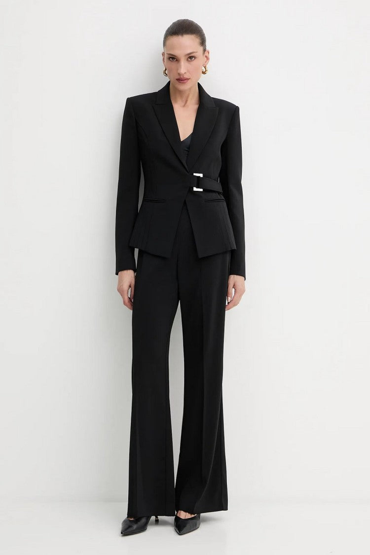 Patrizia Pepe Black Flared Tailored Polyester-Blend Pants