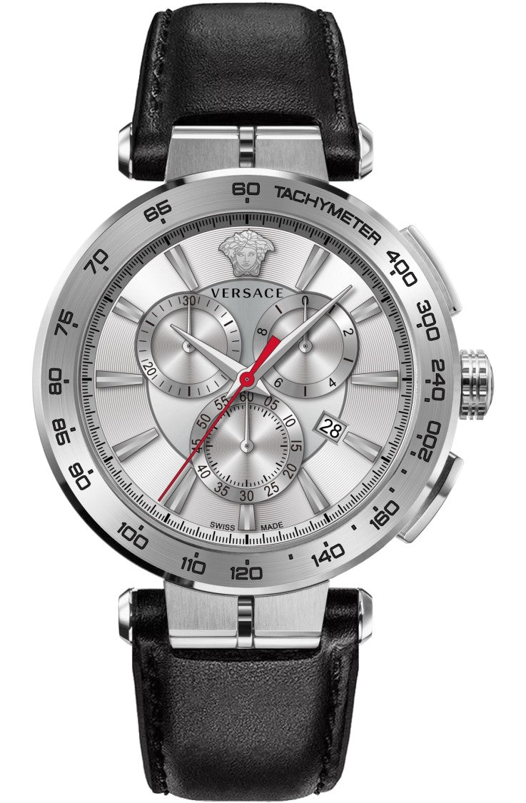Versace Chronograph Stainless Steel Versace Aion Watch With Black Leather Strap