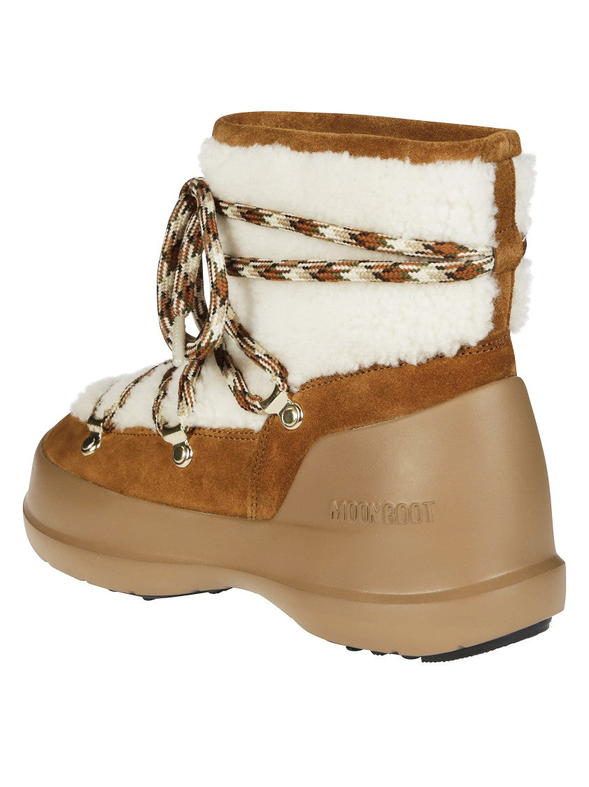 Moon Boot Ankle-High Shearling And Suede Boots With Bicolor Laces