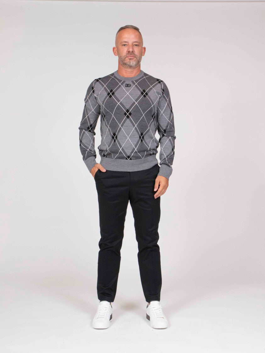 Dolce & Gabbana Maglia Girocollo Argyle Long-Sleeve Crewneck Sweater