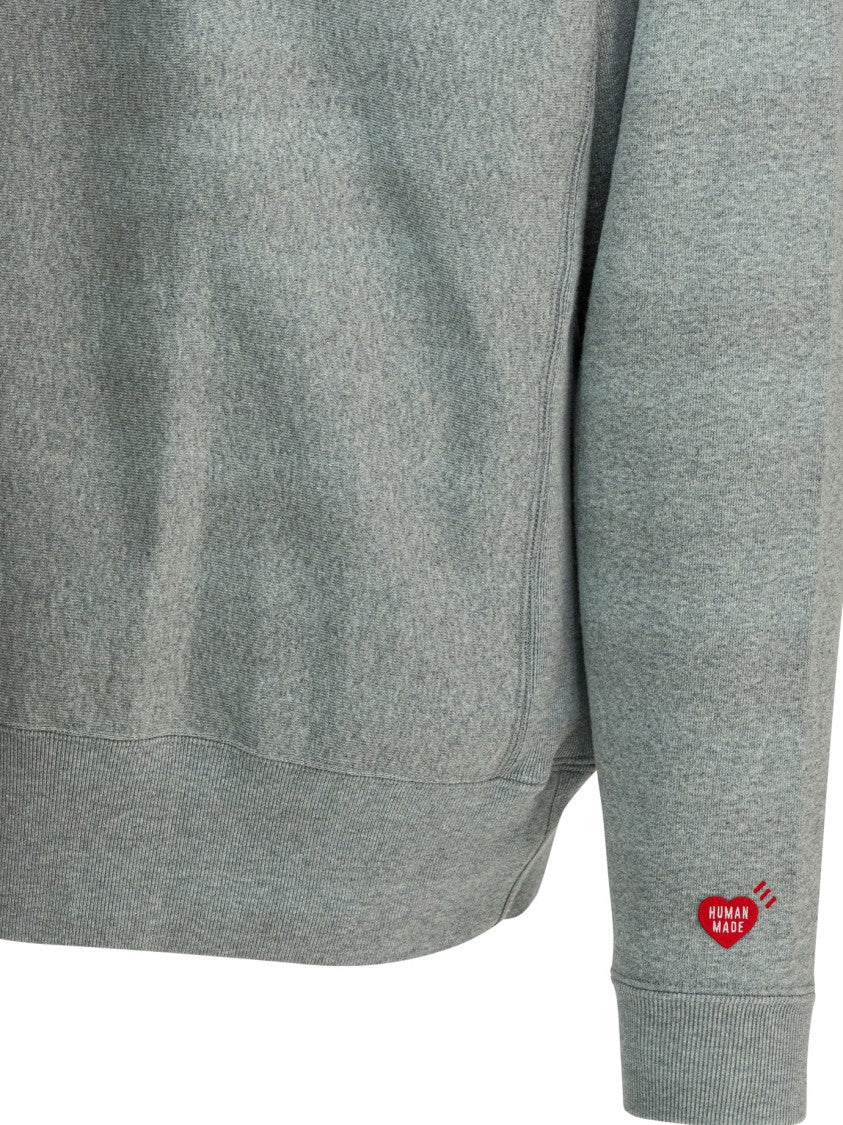 Human Made Heather Grey Cotton Sweatshirt With Heart Logo