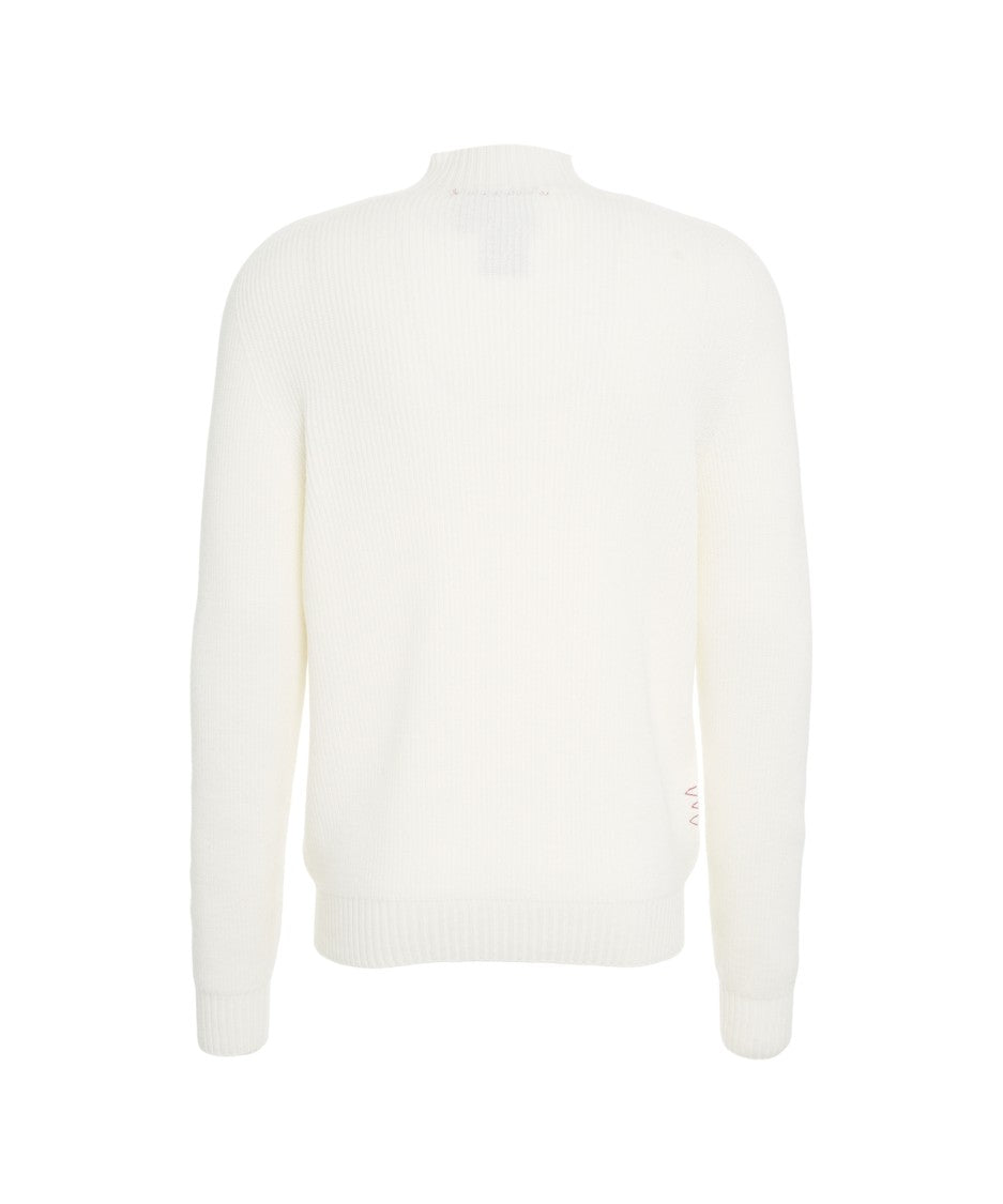 Amaranto Fine Ribbed Knit Pullover With Stand-Up Collar