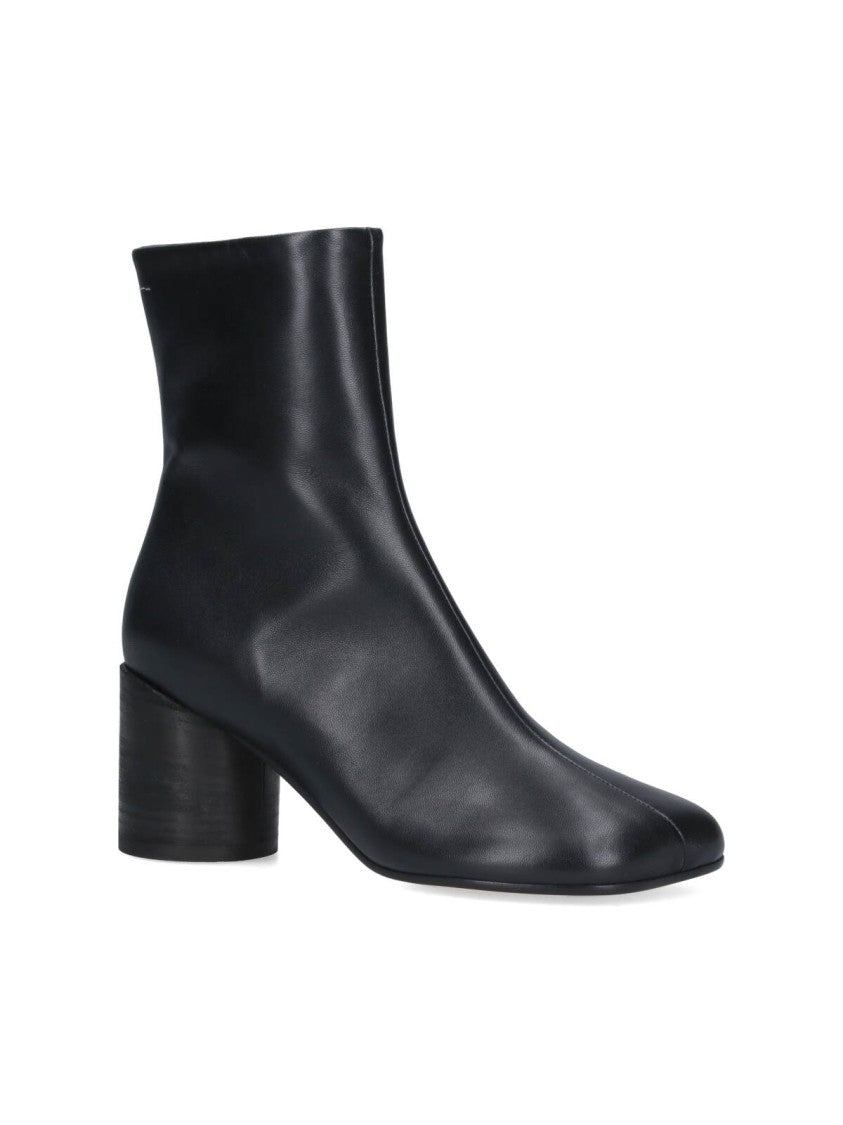 Mm6 By Maison Margiela Square-Toe Black Nappa Leather Ankle Boots With Cylindrical Heel