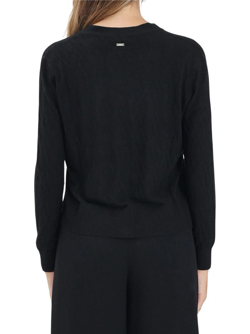 Armani Exchange Black Cotton-Blend Logo Cardigan