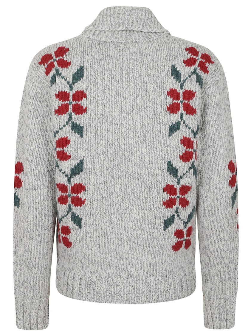 Filson Floral Jacquard Wool Cardigan With Zip Closure And Patch Pockets