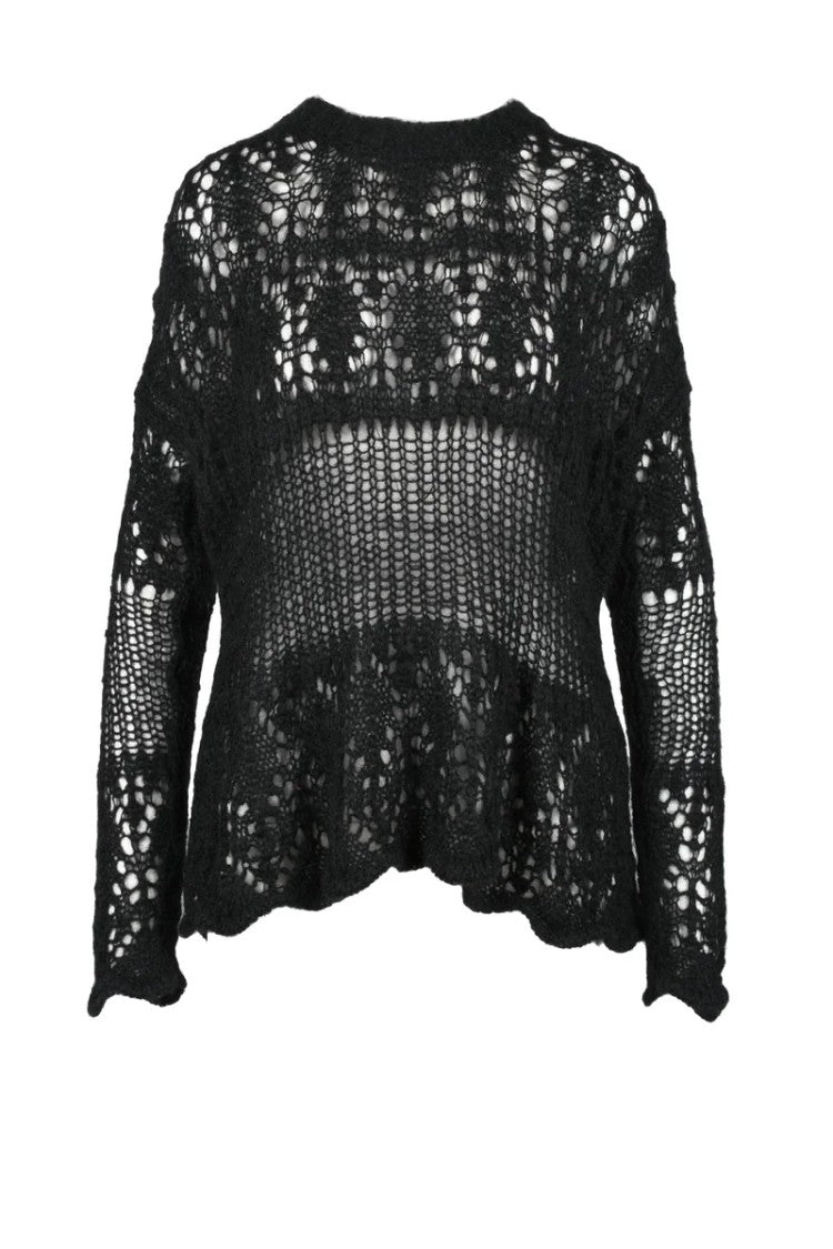 Collection Privee? Mohair Openwork Sweater - Black