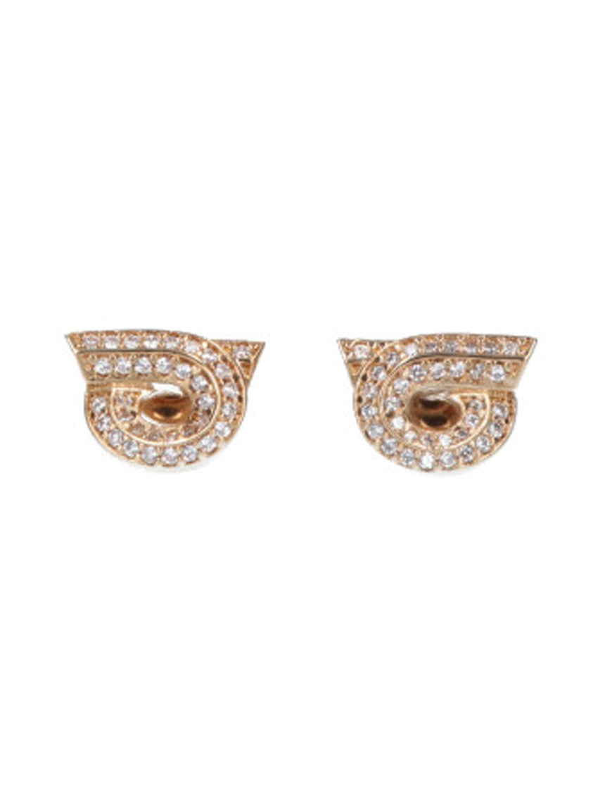 Ferragamo Logo Earrings With Crystals – Gold