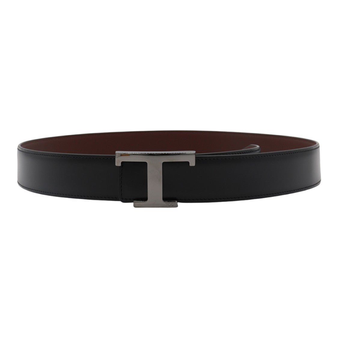 Tod's Smooth Black Leather Belt With Metallic Letter 'T' Buckle