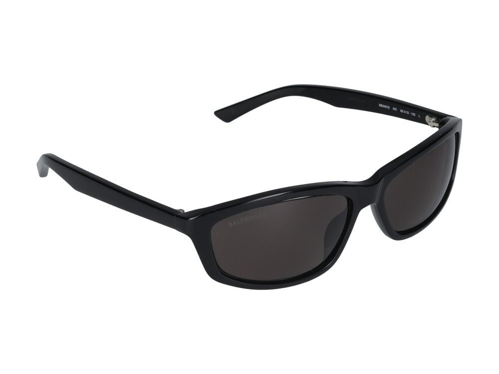 Balenciaga Black Glossy Acetate Finish Rectangular Sunglasses