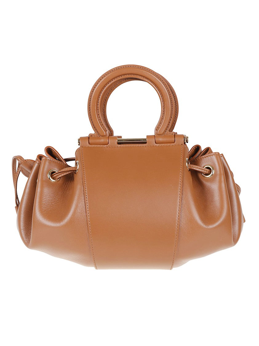 Ferragamo Structured Calf Leather Bag With Ruched Sides