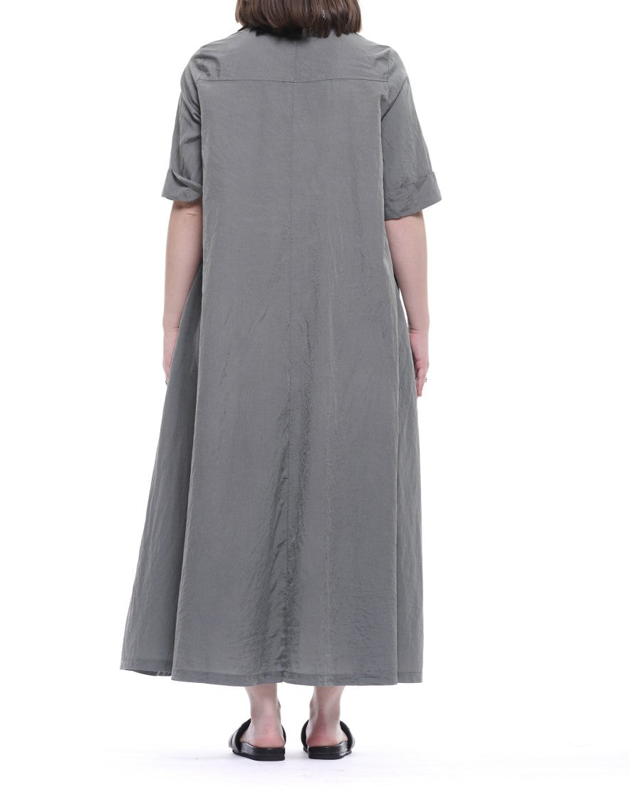Transit Flowing Green Silk Blend Maxi Dress With Relaxed Silhouette