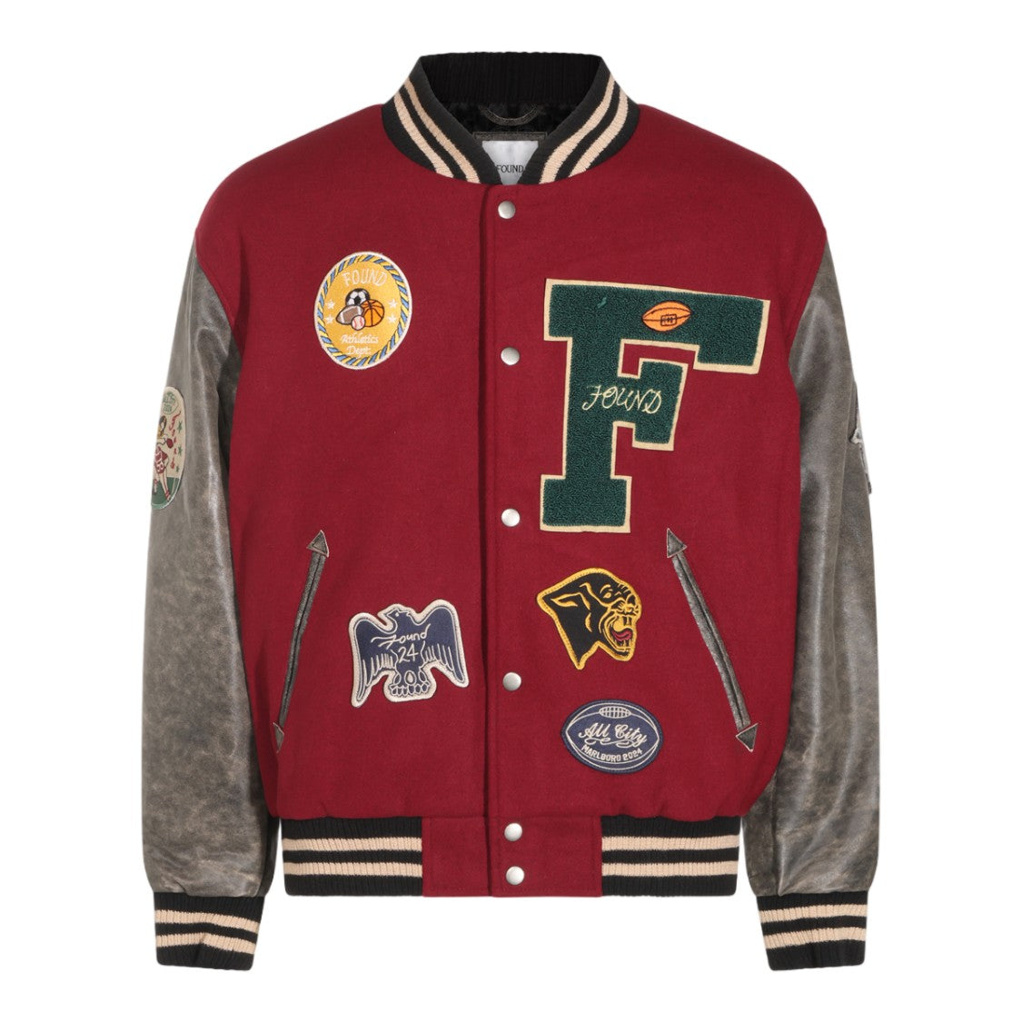Found Varsity-Style Jacket With Embroidered Details And Contrasting Sleeves