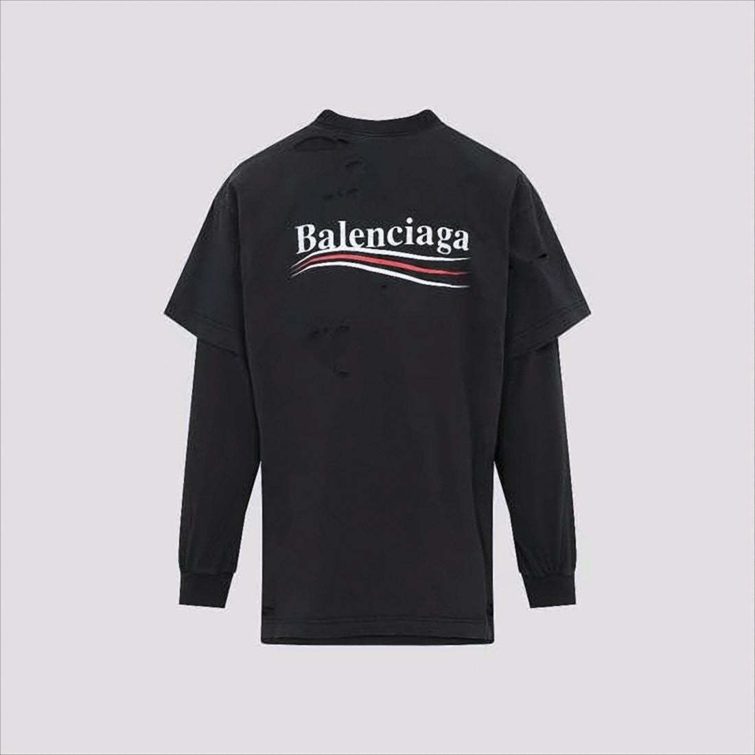Balenciaga Layered Long-Sleeve Distressed T-Shirt With Logo