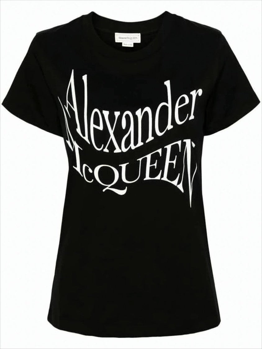 Alexander Mcqueen Black Cotton T-Shirt With Distorted Logo Design