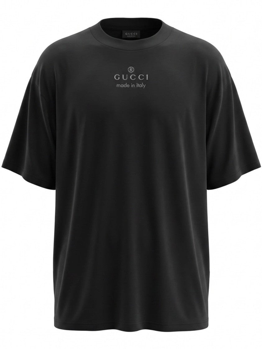 Gucci Minimalist Black T-Shirt With Centered Text Detail