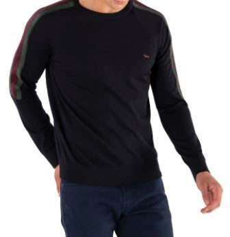 Harmont & Blaine Crewneck Pullover With Contrasting Sleeve Stripes
