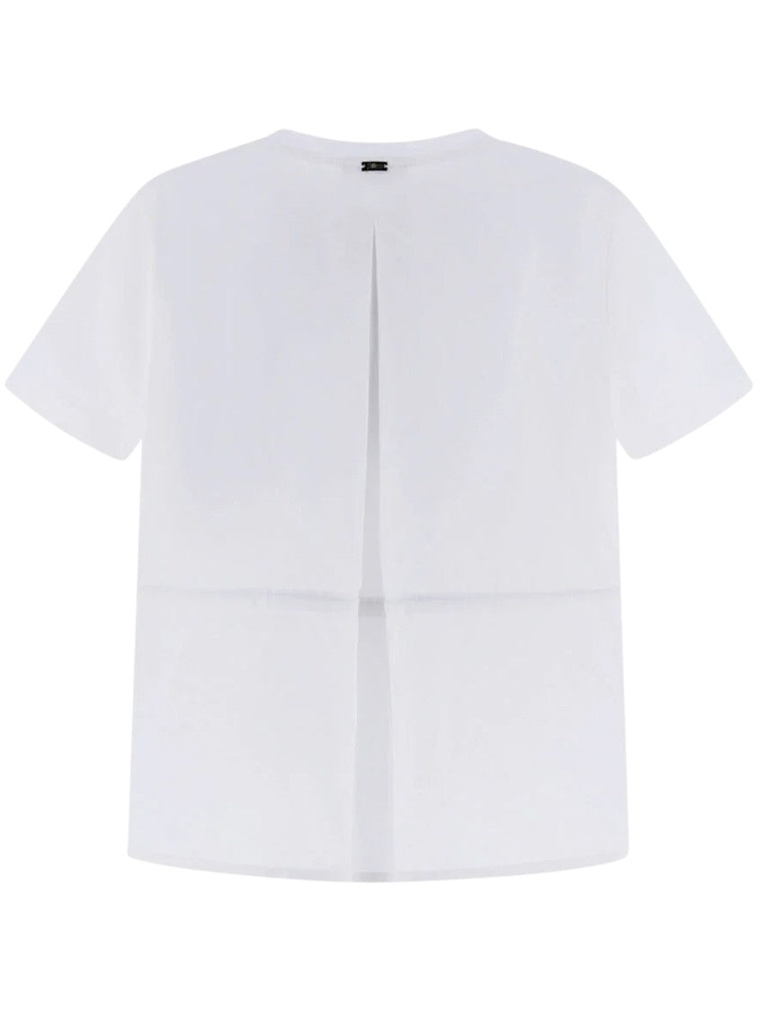 Herno Boxy White Short-Sleeved Blouse With Adjustable Drawstring Accents