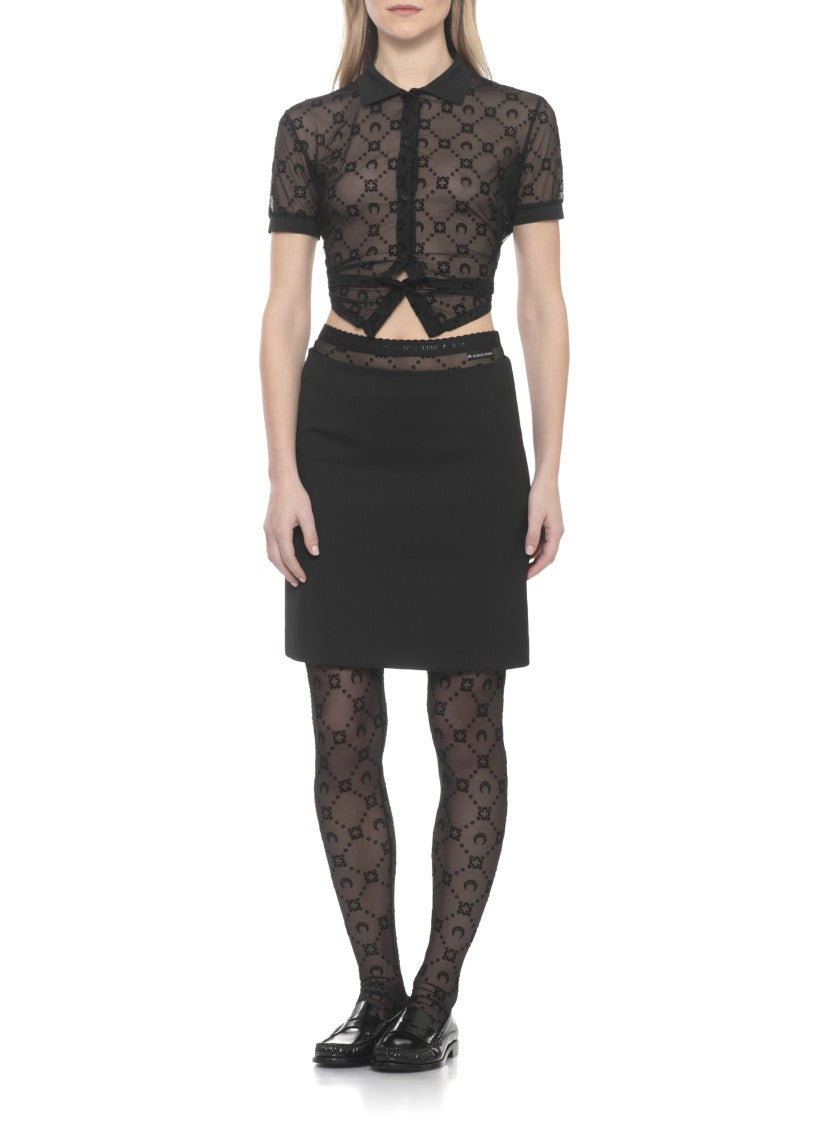 Marine Serre Black Moon Monogram Mesh Shirt