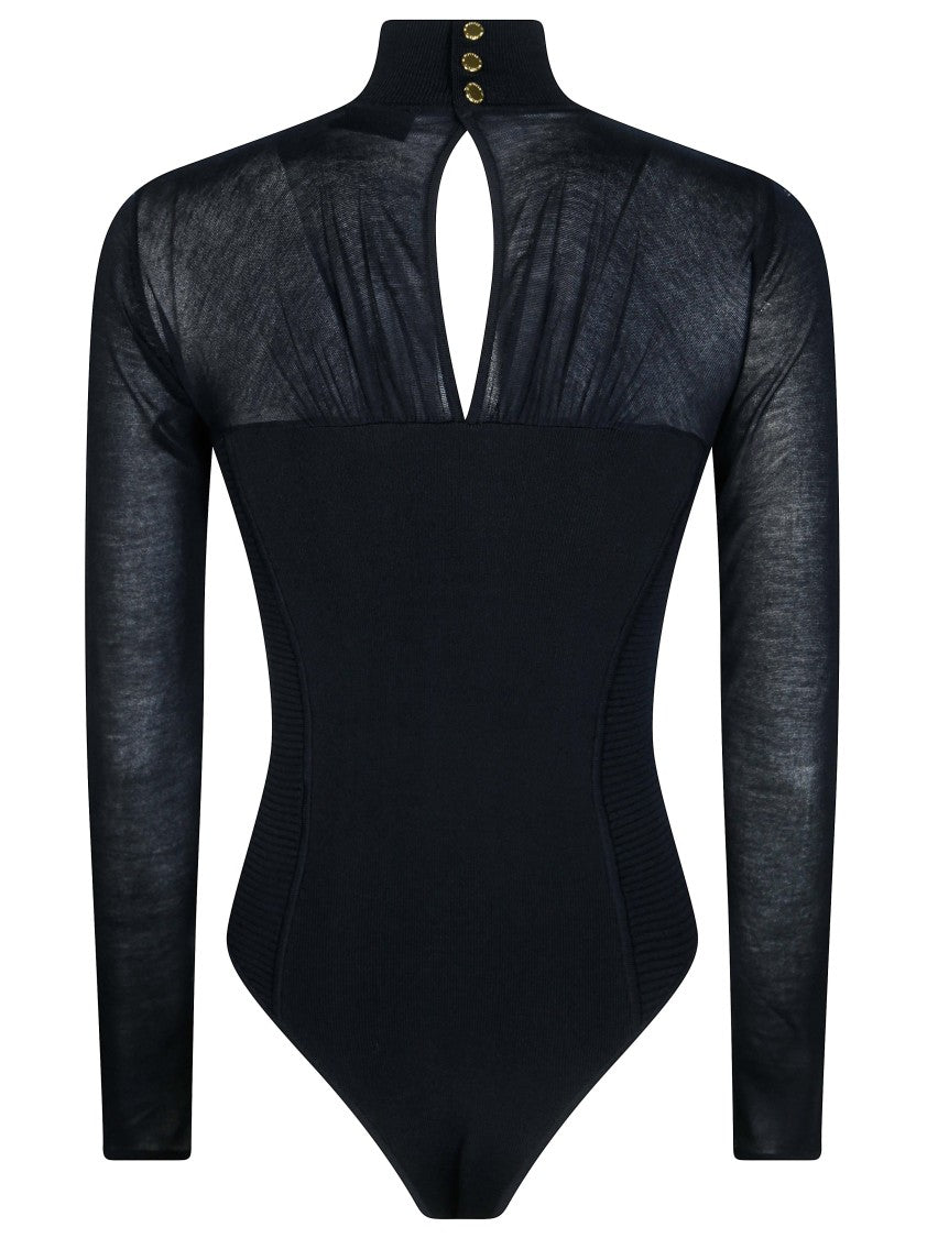 Elisabetta Franchi Sheer Knit Keyhole Bodysuit