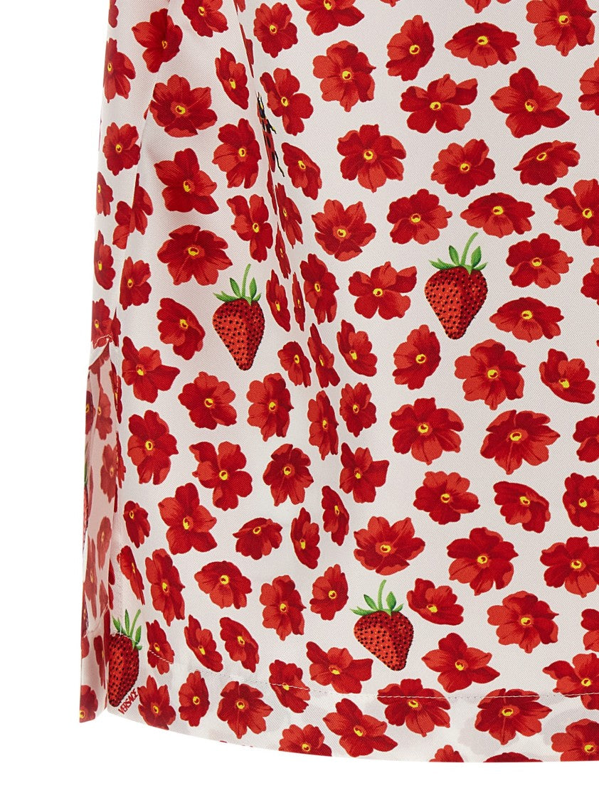 Versace Strawberry Garden Print Silk Twill Shirt