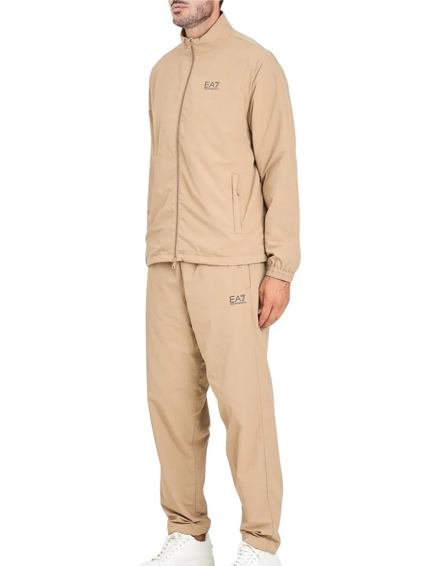 Ea7 Emporio Armani Beige Full-Zip Velvet Interior Polyamide Jumpsuit