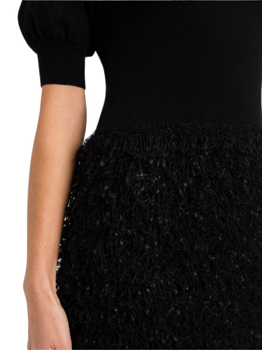 Twin-Set Fitted Mini Dress With Textured Skirt And Puff Sleeves