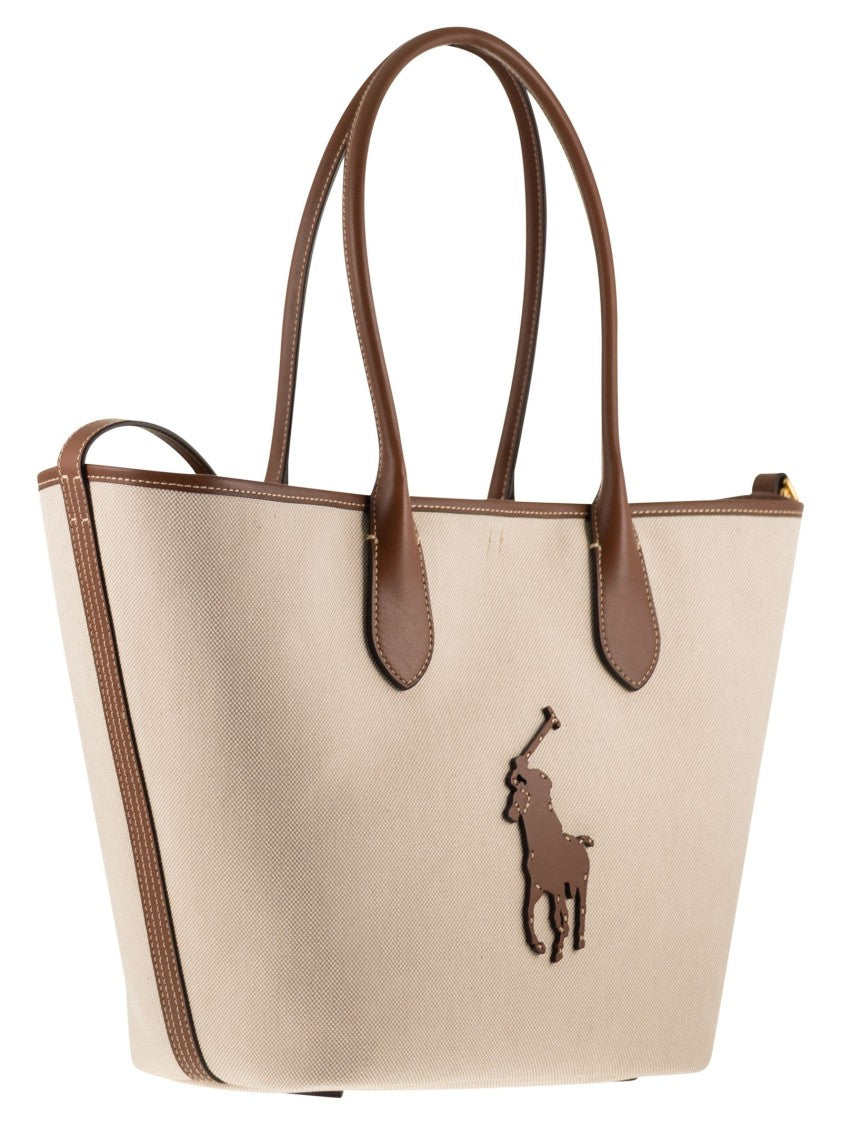 Polo Ralph Lauren Medium Bellport Tote Bag In Canvas And Leather