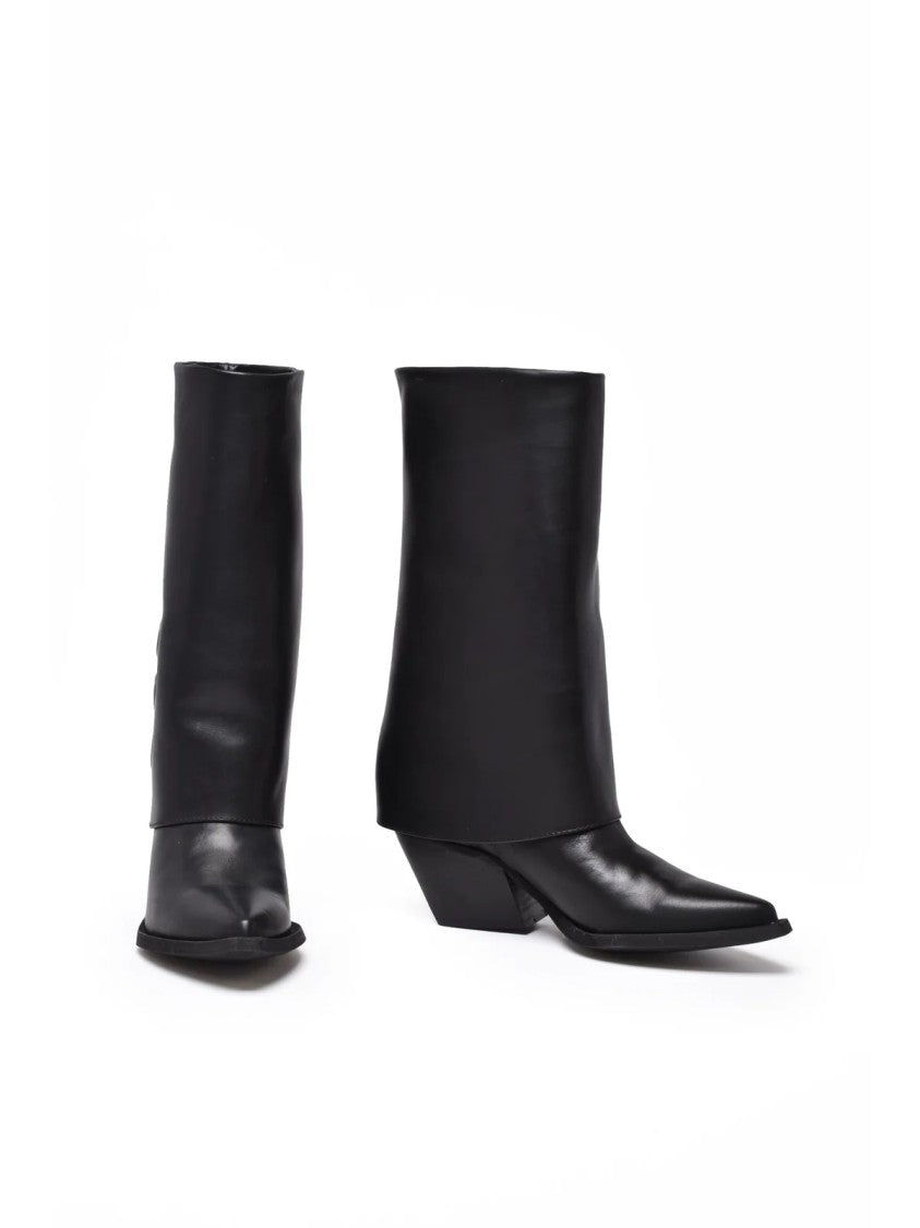 Gianluca Giordano Black Leather Western Boots