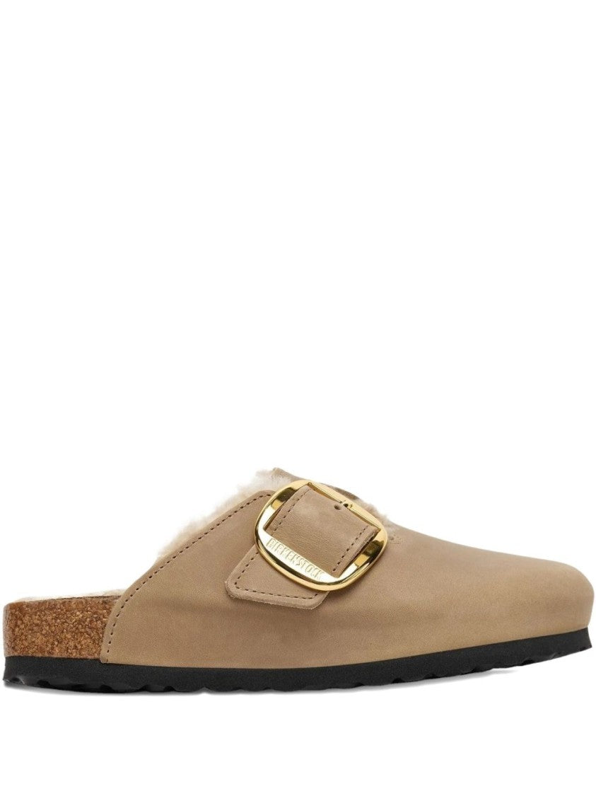 Birkenstock Gold-Tone Buckle Plush-Lined Slip-On Sandals