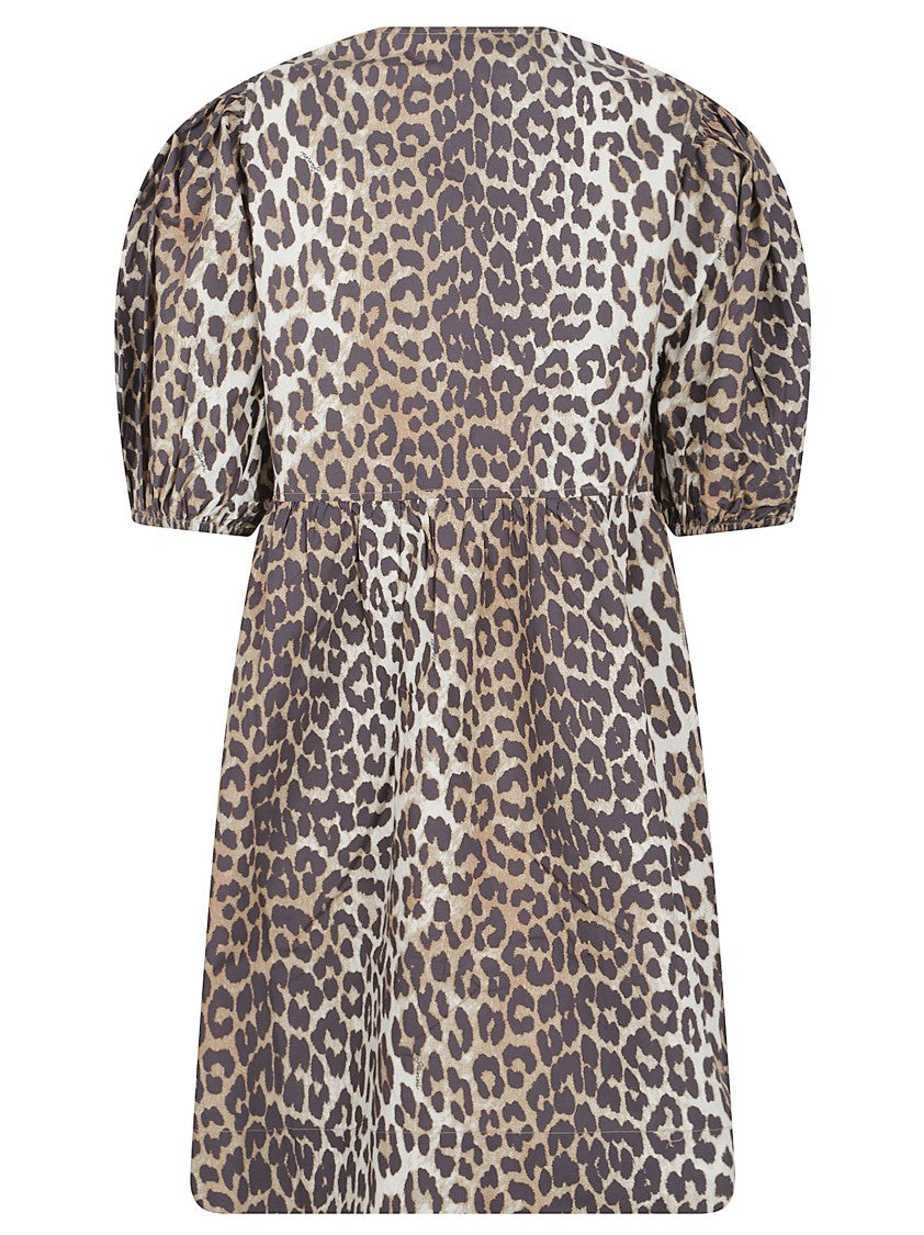 Ganni Leopard Print Organic Cotton Mini Dress