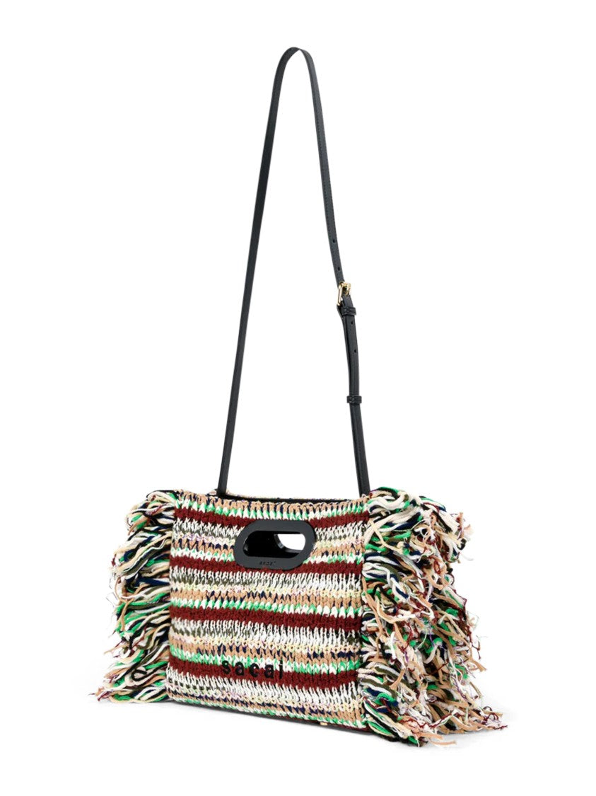 Sacai Small Multi-Color Knit Shopper Bag With Fringed Edges